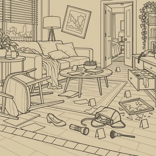 Line art coloring page of a crime scene